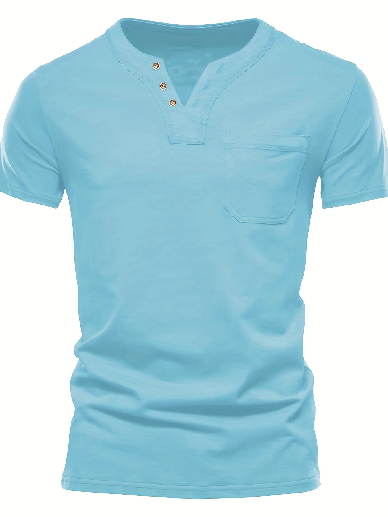 Men's POLO Shirt, Hawaiian Beach Casual, Solid Color, V-Neck, Pocket, Light, Breathable, Short-Sleeved Summer Top