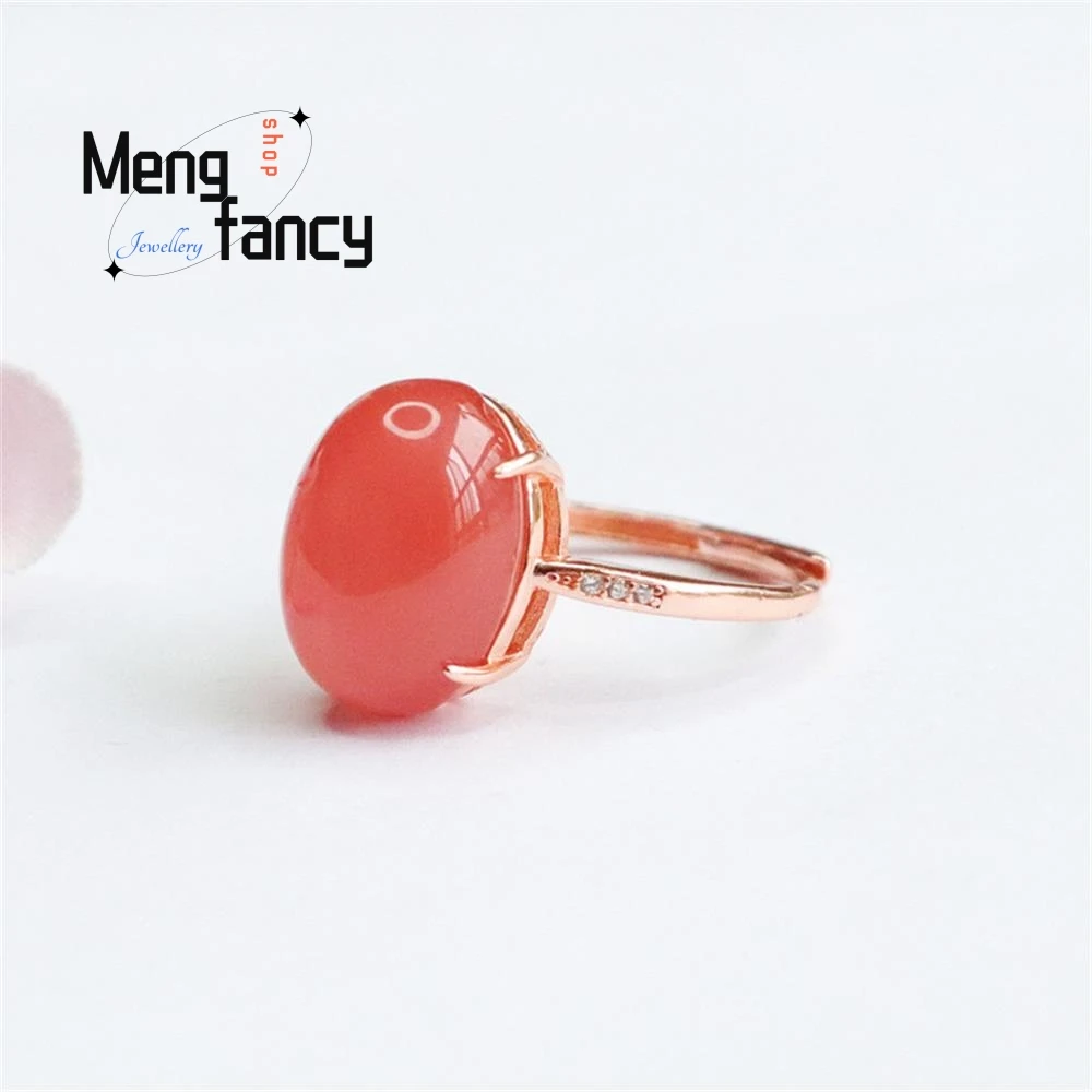 S925 Silver With Natural Salt Source Agate Pigeon Egg Ring Simple Elegant High-grade Luxury Quality Jewelry Couple Holiday Gifts
