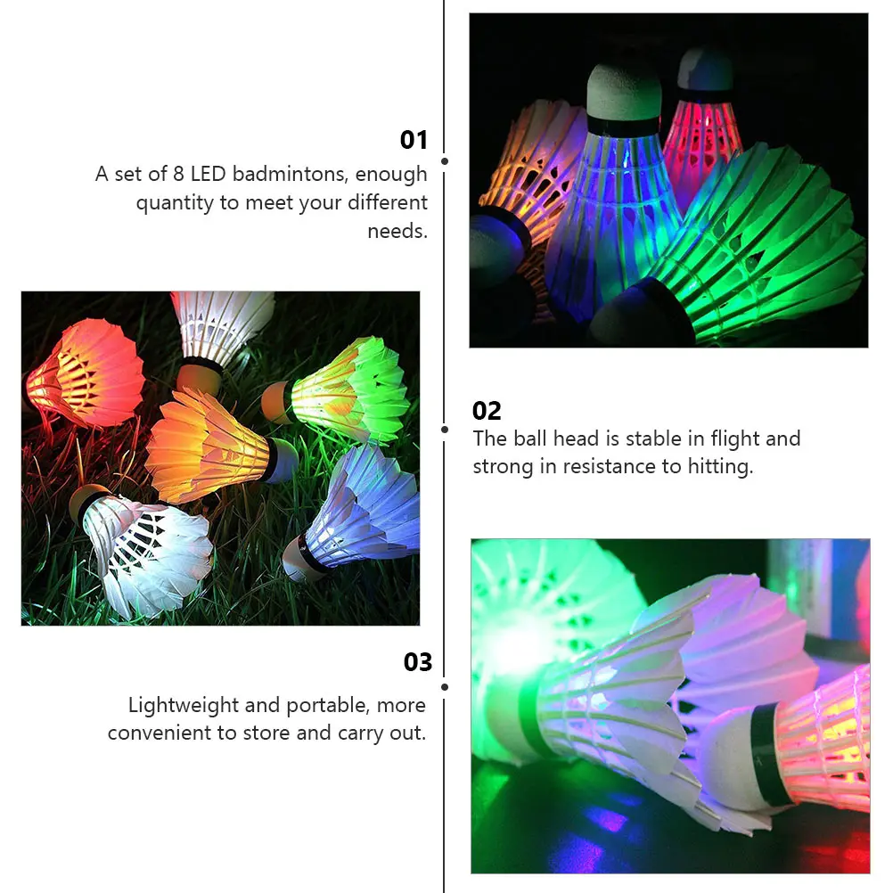 

8pcs LED Luminous Badminton Shuttlecocks Durable Birdies Night Practice Sports Accessories Gifts