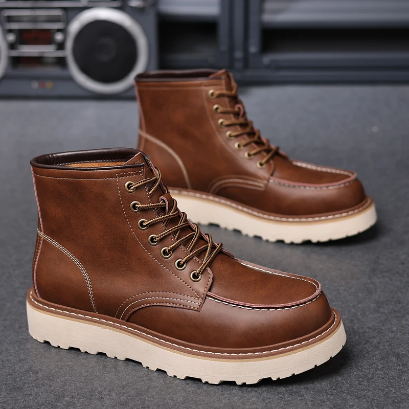 Men's Chukka Boots Waterproof Leather Casual Lace Up Ankle Oxford Boots Daily Dress Shoes For Men