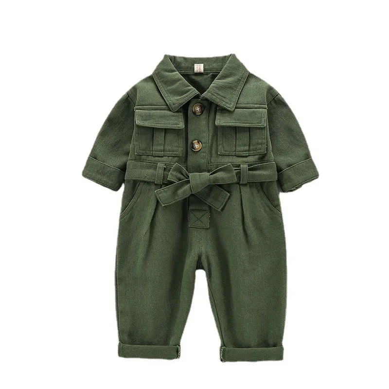 2022 Spring Kids Denim Jumpsuits Baby Long Sleeve Overalls Children Fashion Jeans Loose Trousers Korean Baby Boys Girls Outfit