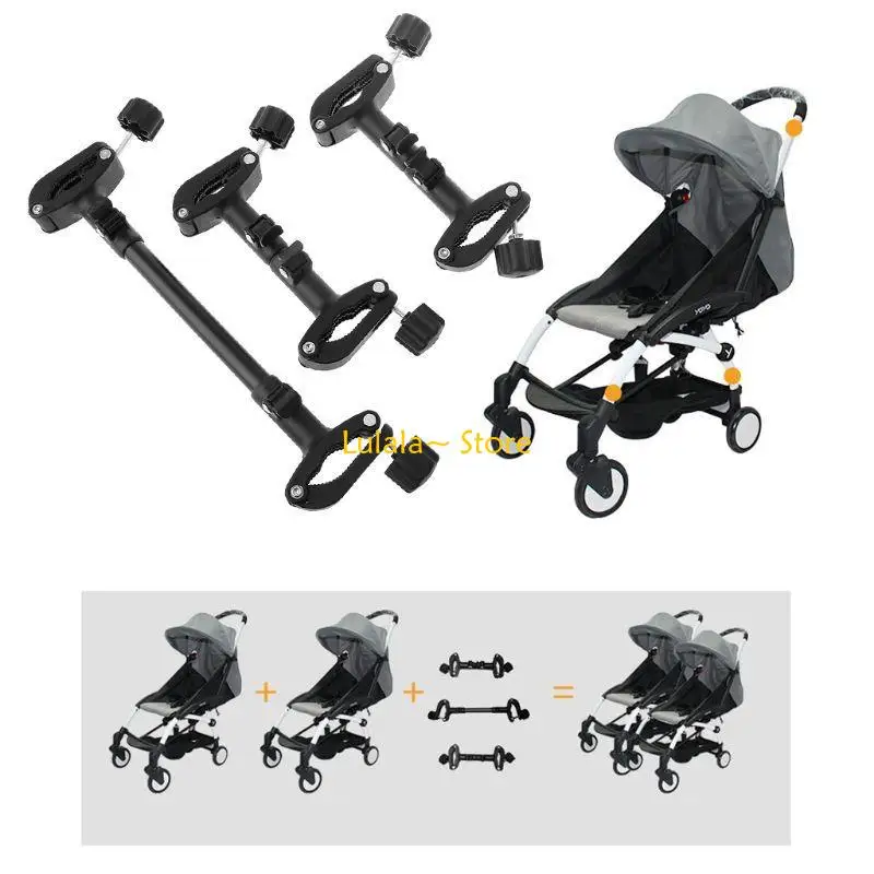 Y4QA 3Pcs Baby Cart Assemble Connector Joint Linker Adjustable Length Twin Baby Stroller Adapter Outdoor