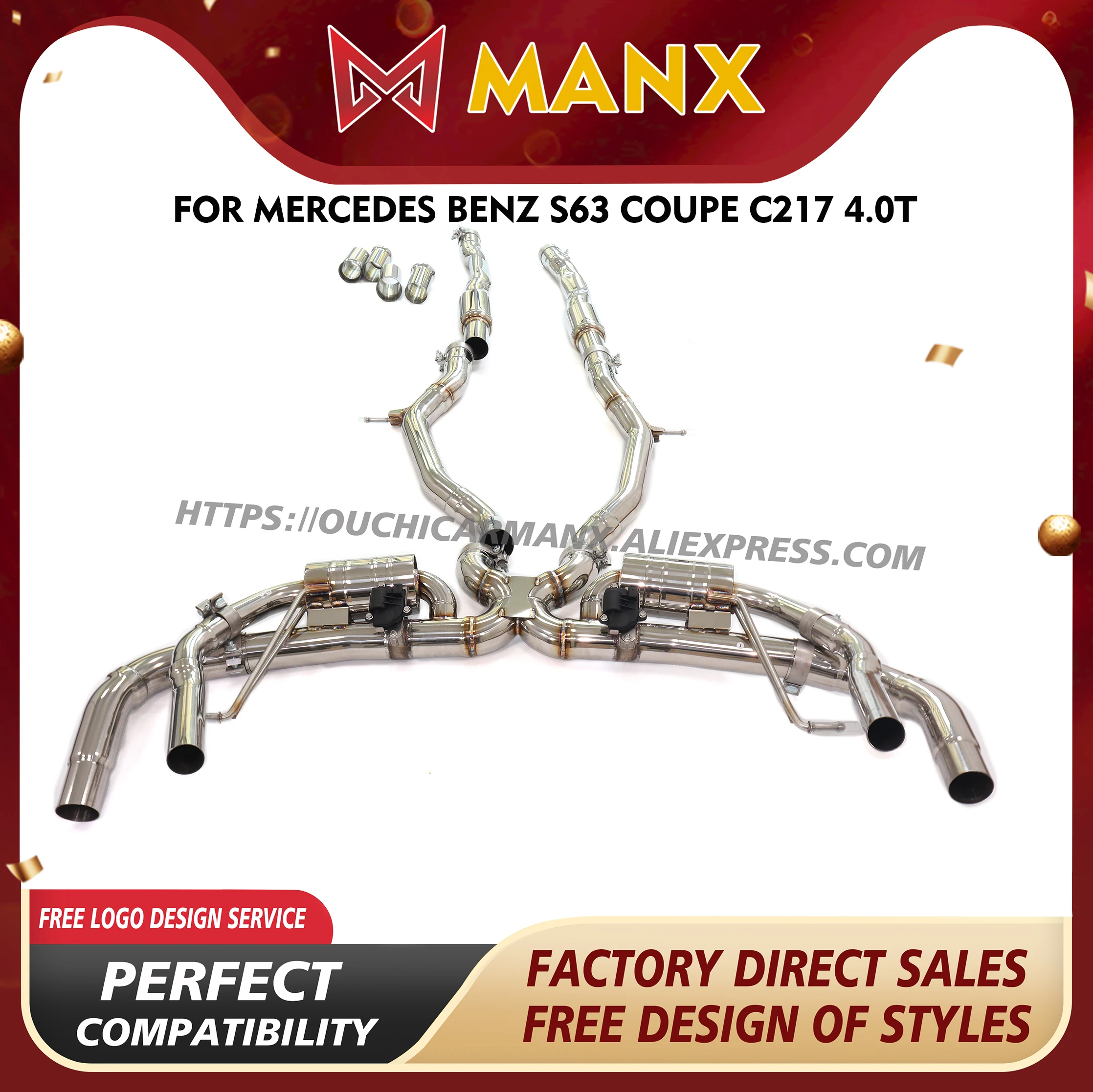 

MANX SUS304 for Mercedes Benz S63 Coupe C217 4.0T Exhaust system Catback Lossless installation Electronic valve