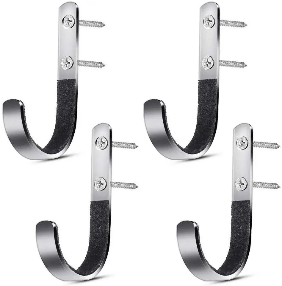 4 Pack Heavy Duty Gun Rack Storage Stainless Steel Anti-Scratch Wall Mount Rack J-Hook Hangers For Any Rifle Shotgun Archery Bow