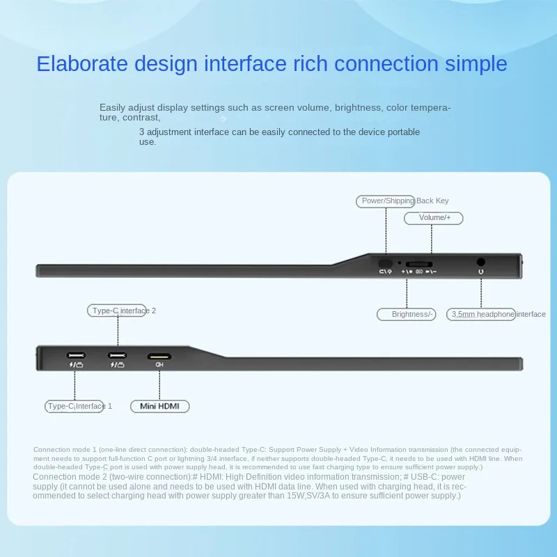 15.6-Inch IPS 16:9 Portable Dual Screen Display With LED Backlit 60Hz Refresh Rate 1080p Built-in Speaker Type C Interface
