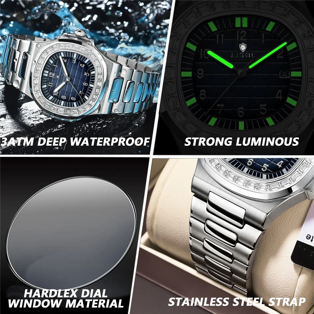 Fashion Quartz Wristwatches New Waterproof Diamond Watch For Man Automatic Watches Mens Digital Clock Men Gifts Cadeau Homme