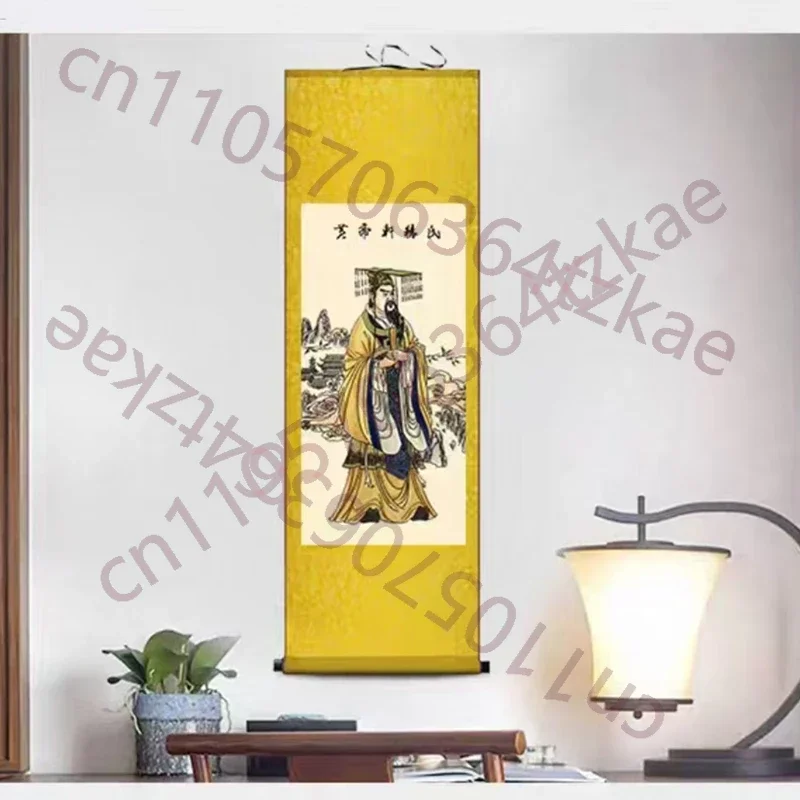 Xuanyuan's Yellow Emperor hanging painting, emperor portrait, exquisite home silk scroll hanging painting
