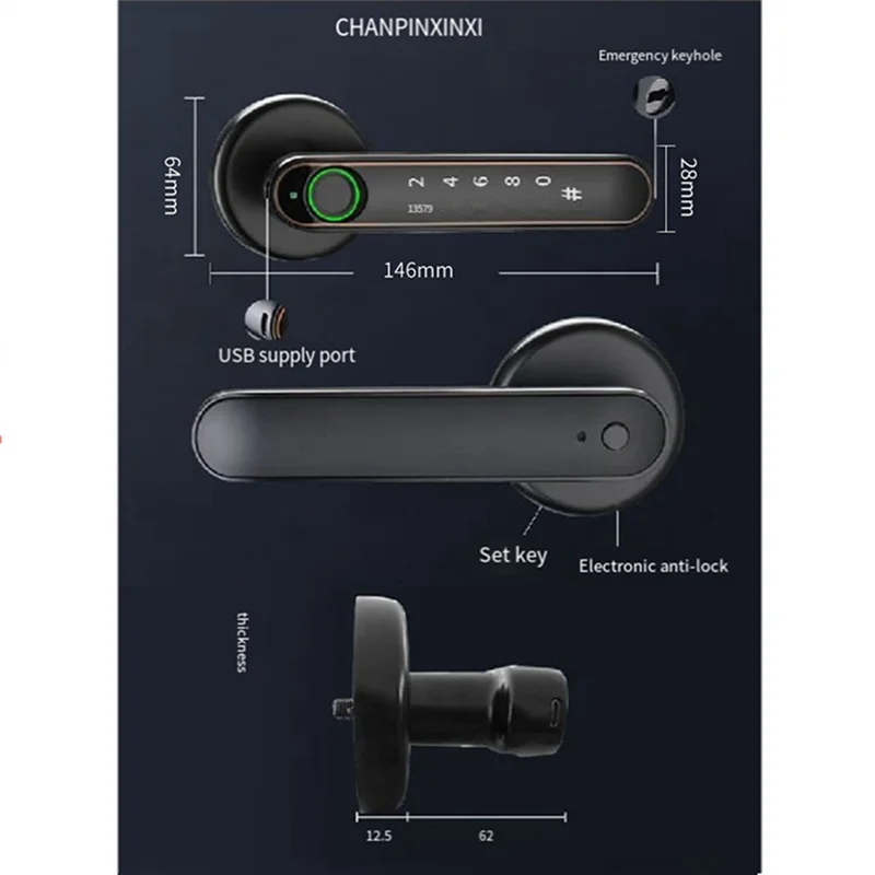 

A23F-Office Fingerprint Lock Bluetooth Tuya Mobile Phone Unlock Password Door Lock Smart Door Handle Home