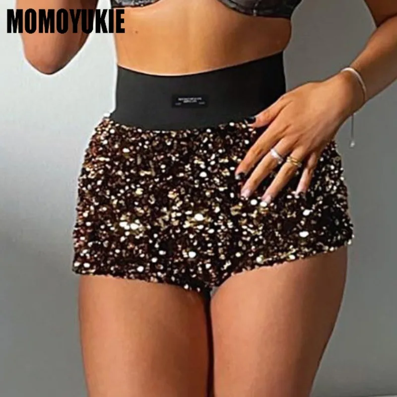 2024 Summer Fashion New Versatile Y2K Sparkly Sequin Short Pants Sexy Trend Spicy Girl High Waist Slim Fit Fashion Women Short