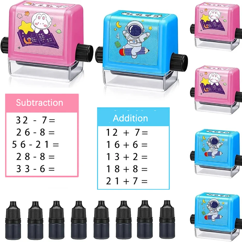 2 In 1 Addition and Subtraction Teaching Stamps for Kids Double-Head Roller Math Stamp Roll Within 100 Teaching Digital Stamp