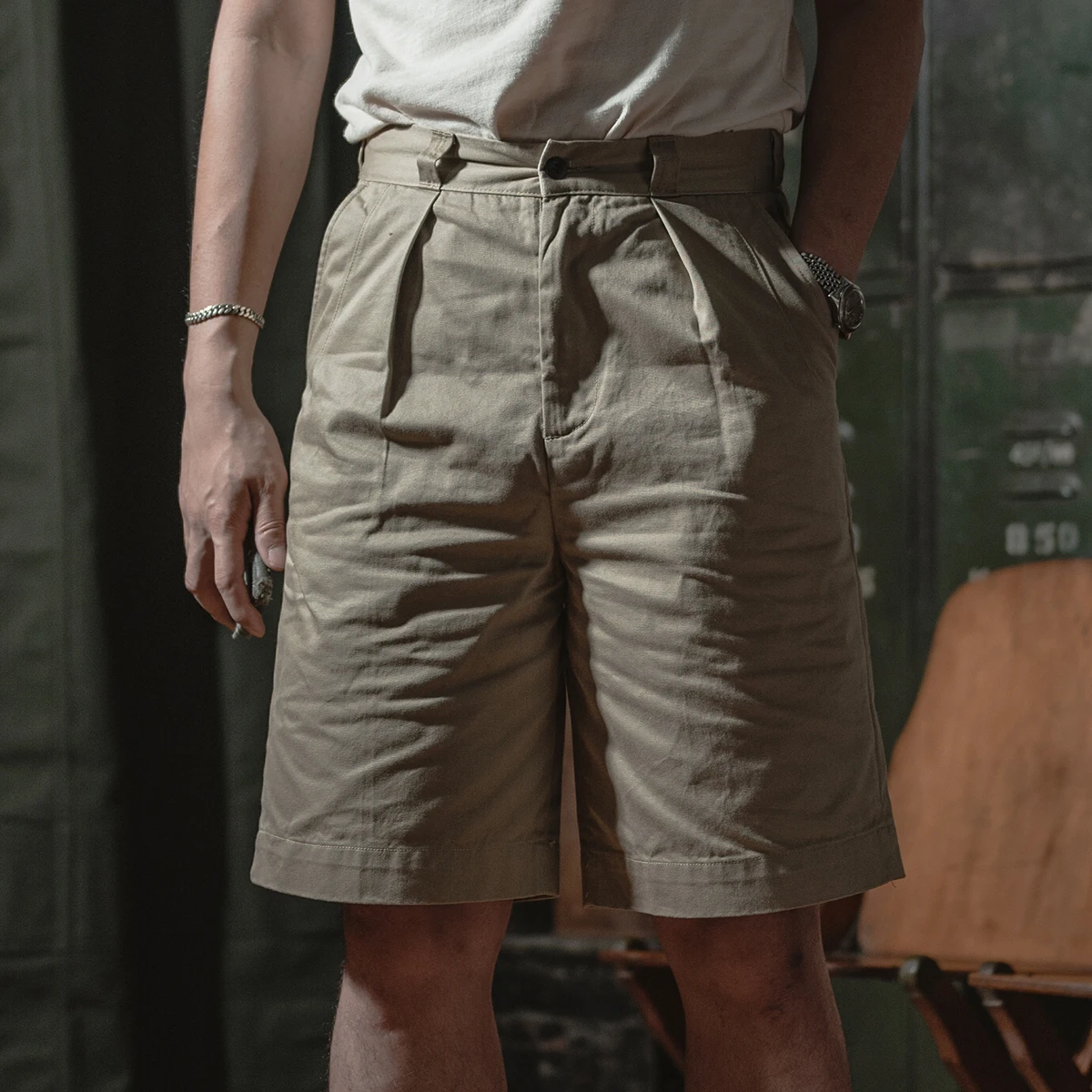 Bronson Type 1956 USAF Khaki Shorts 11.5oz Twill Vintage Military Men Pants High Rise