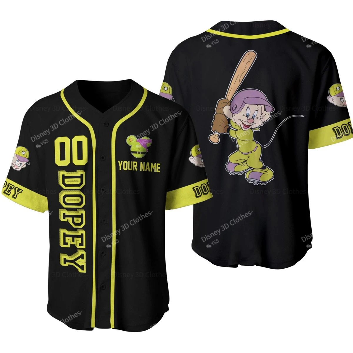 Dopey Dwarf Yellow Black | Custom Disney Jersey