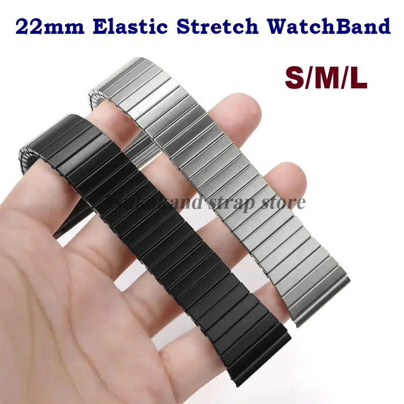 Elastic Stretch WatchBand Metal 22mm for Huawei GT5 for Samsung Galaxy Flexible Strap Men Women Stainless Steel Band Accessories