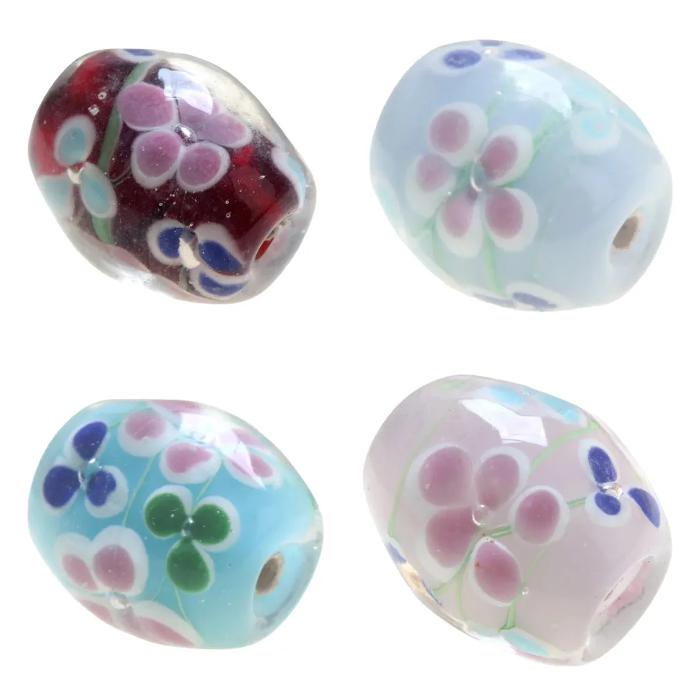 Transparent Plum Blossom Flowers 20mm 1PC Oval Shape Lampwork Glass Beads For Women's DIY Necklace Jewelry Making Accessories