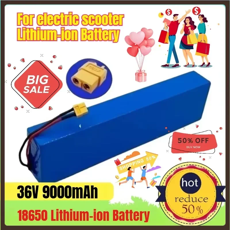 XT60 10S3P 36V 9000mAh Battery Pack 18650 Lithium-ion Battery for Electric Scooter Replacement E-Scooter Power Supply