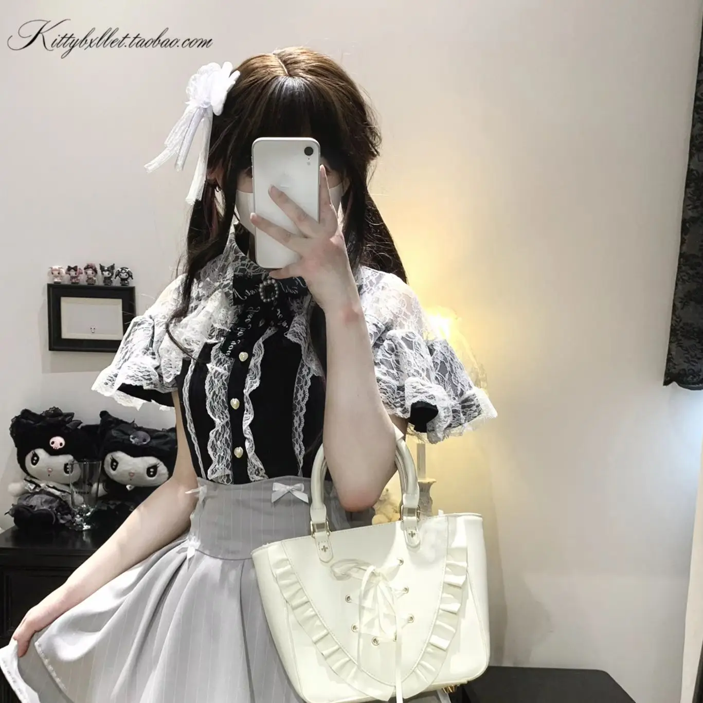 Dophee Japan Style Lace Cloak Short Sleeve Blouses Love Single-breasted Sweet Lolita Tops Spring Summer Women Gothic Shirts