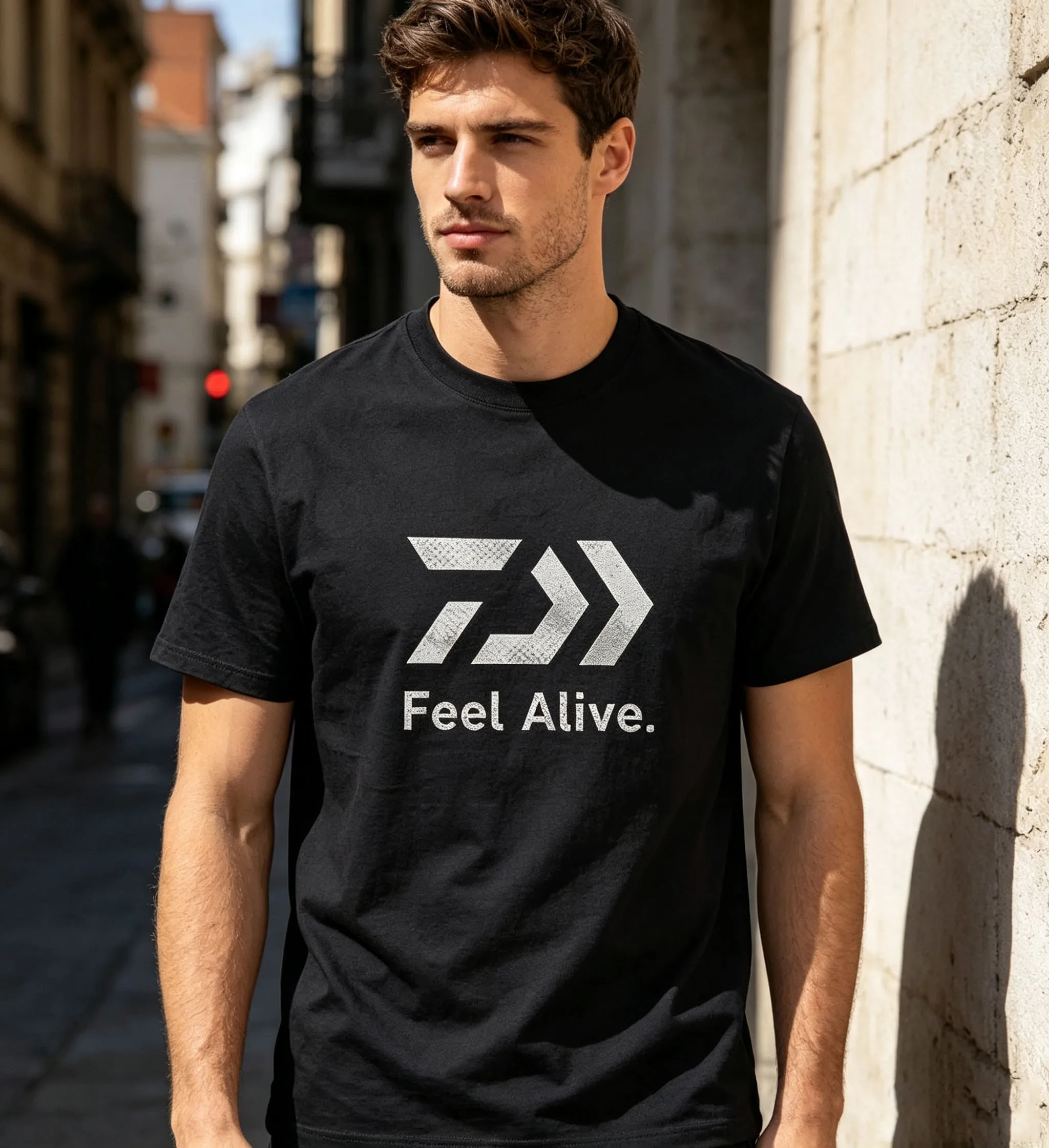 Men Casual O‑Neck T‑Shirt Feel Alive Arrow Graphic Short Sleeve Tees Male Streetwear Cotton Tops Daily Holiday Men's Clothing