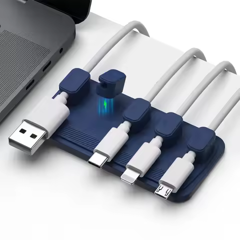 Car mounted magnetic cable management, silicone cable clamp, desktop multi-purpose wire holder, 5 clips for lighting USB C micro