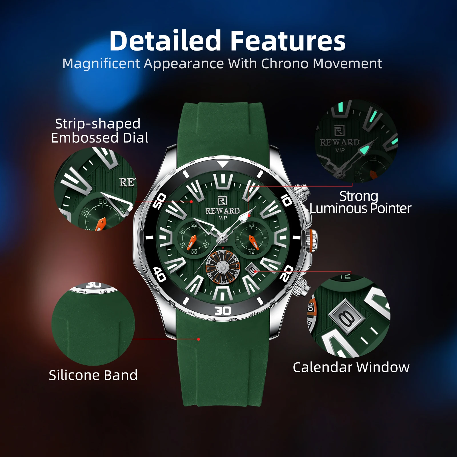 REWARD VIP New Design Watches for Men Fashion Quartz Wrist Watches Waterproof Chronograph Luminous Sport Wristwatch