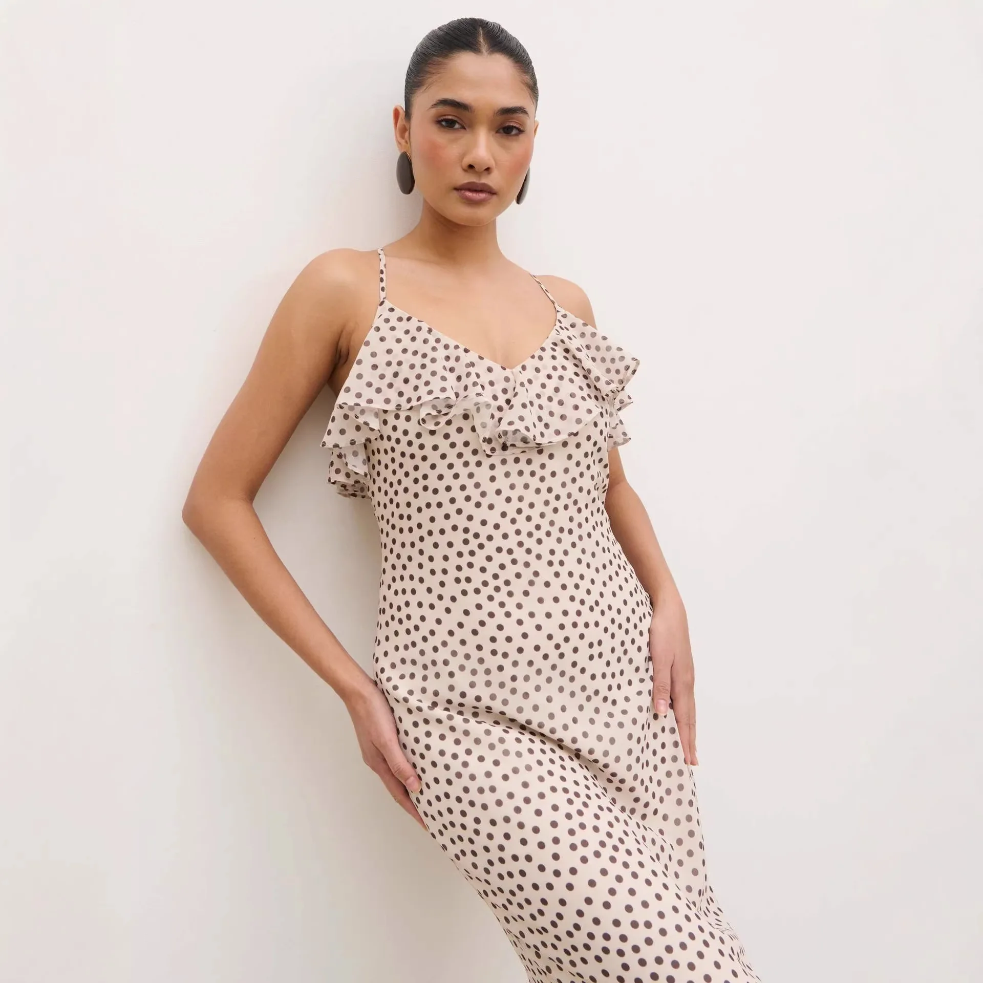 V Neck Polka Dot Dress Women Sleeveless Ruffle Cape Dress Bodycon Slim Fit Jumpsuit Playsuit Matching Set view 4