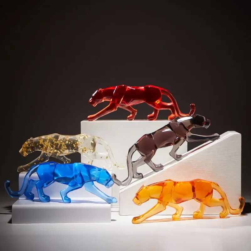 Creative Resin Crafts Transparent Animal Sculptures Leopard Cheetah Money Leopard Ornaments Home Crafts Furnishings Decorative F