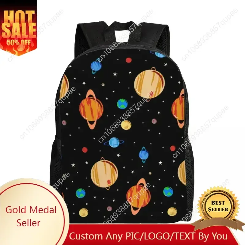 Cute Planets Pattern Laptop Backpack Women Men Fashion Bookbag for School College Student Space Galaxy Universe Bag