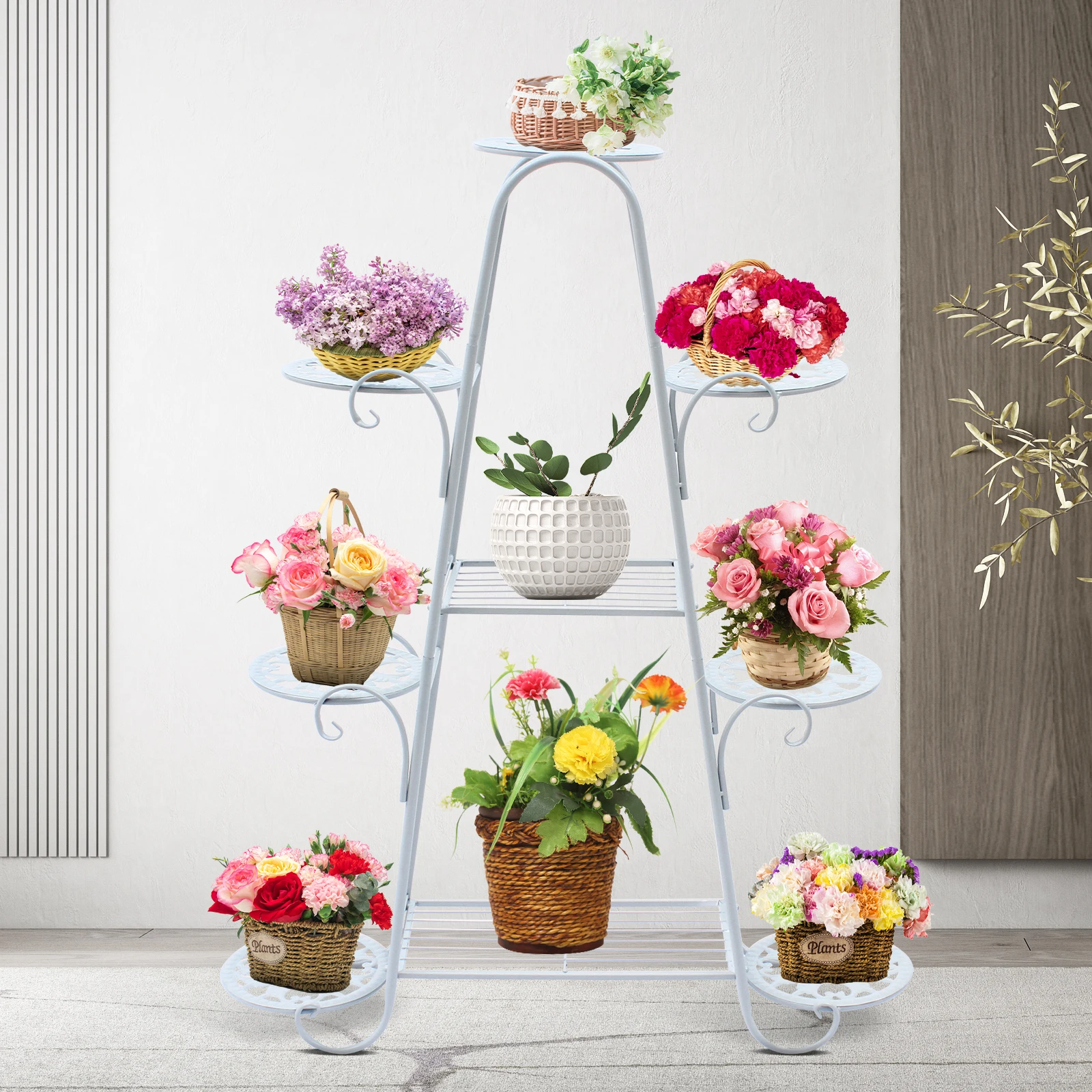 9 Layers Plant Stand Indoor Outdoor Metal Flower Pot Display Holder Shelf Flower Rack