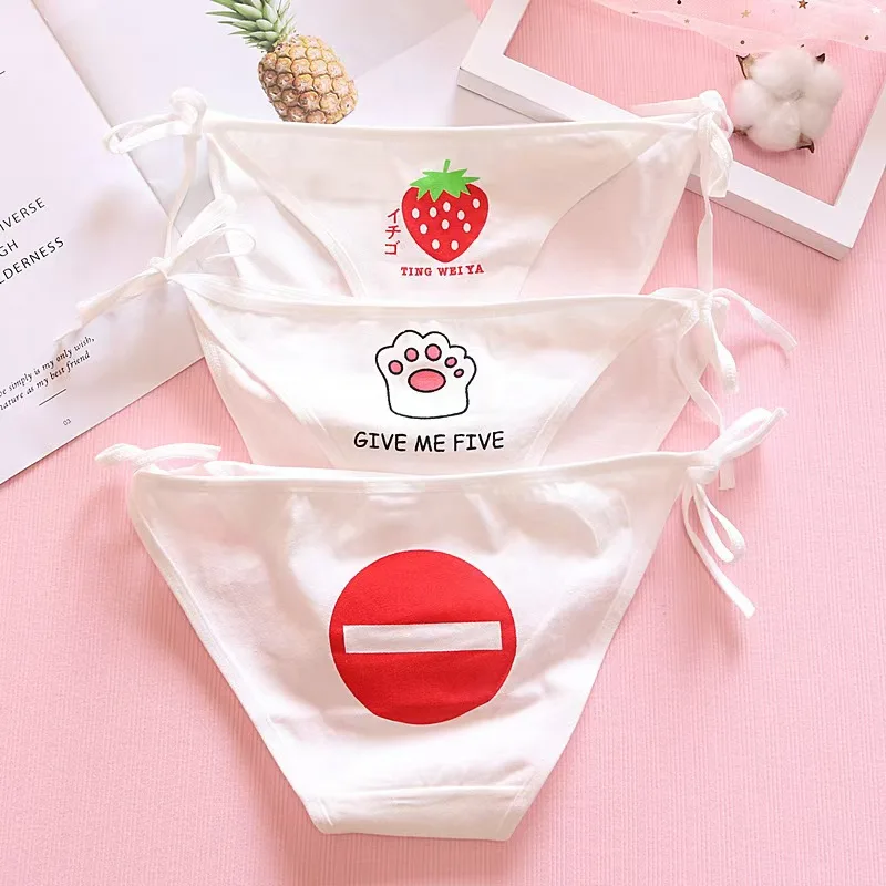 Young Girls Student Cute Underwear Women Japan Lace Up Cotton Panties Funny Hollow Out Seamless Briefs Female Lingerie 6PCS