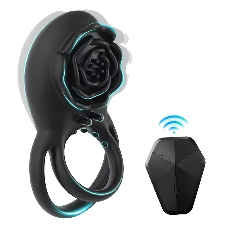 Black Rose Penis Ring Women Vibrator Vagina Stimulator G Spot Nipple Clitoral Male Ejaculation Delay Sex Toys for Couples 18+