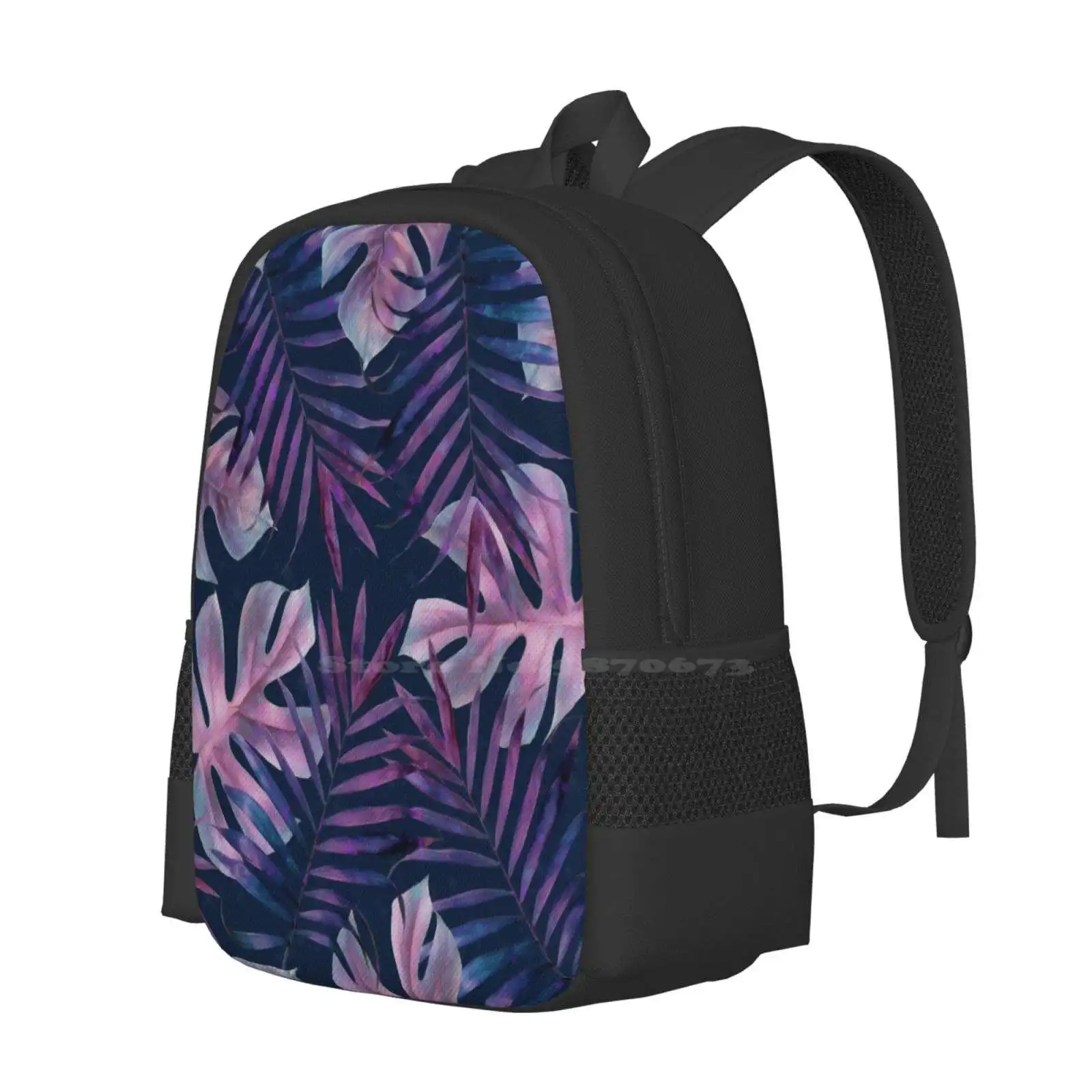 Night Tropical Leaves Ii Hot Sale Backpack Fashion Bags Nature Summer Blue Pink Ocean Tropical Trees Travel Tropics Paradise