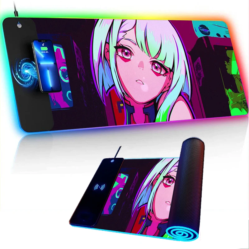 

RGB Cyberpunk Style Wireless Charging Moise Pad Gamer Moused Computer Accessories Mouse Mousepad Backlight Mause Gaming Mats Mat