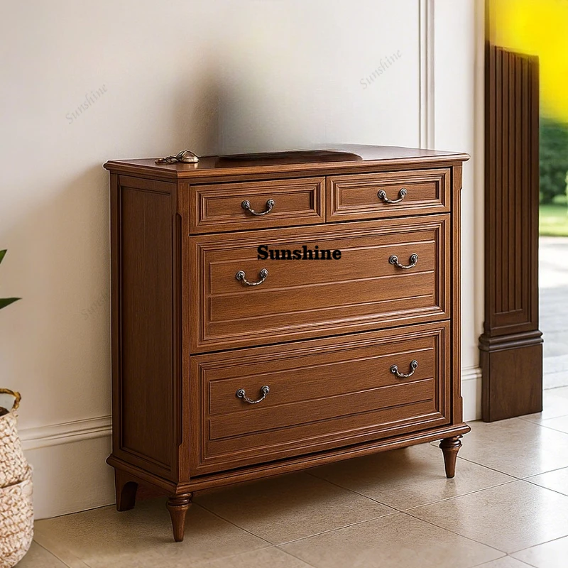 American ultra-thin 29 deep pure solid wood tipping bucket shoe cabinet, mini at the door of a small apartment