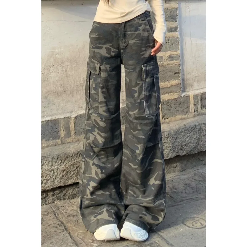 

Широкие джинсы-карго с несколькими карманами, свободные повседневные брюки, женские американские прямые зимние комбинезоны с высокой талией, свободный крой, брюки