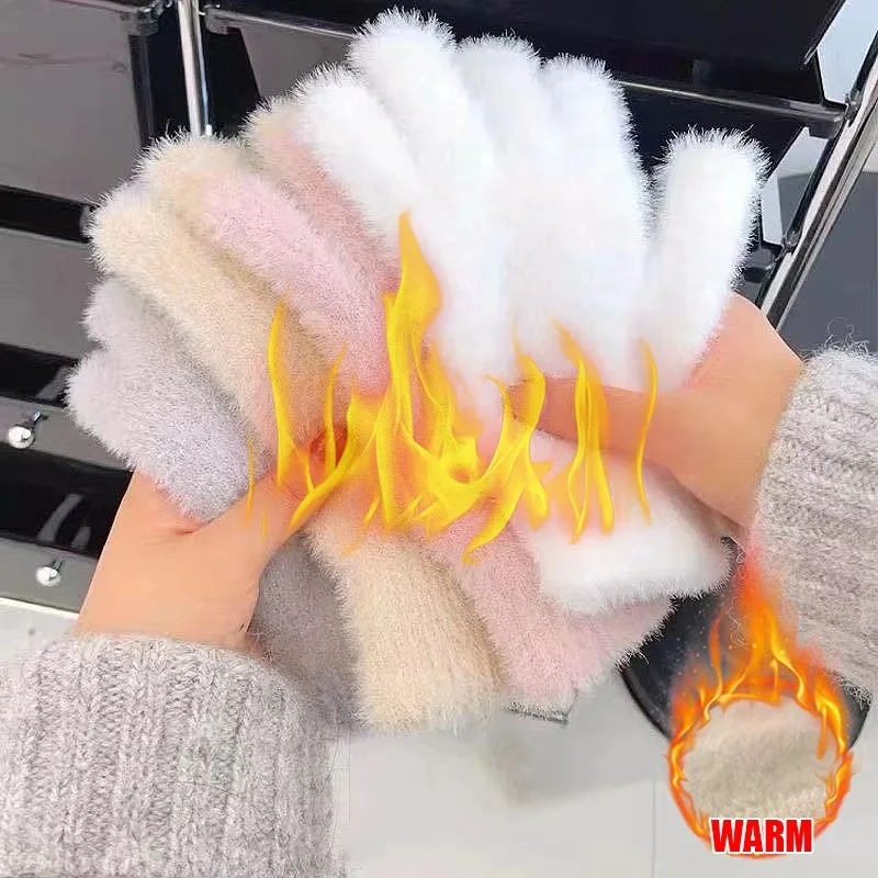 قفازات مخملية شتوية للسيدات لعام 2026 - 5 أصابع قطيفة دافئة، مقاومة للبرد لركوب الدراجات في الهواء الطلق، قفازات معصم دافئة بلون سادة #2