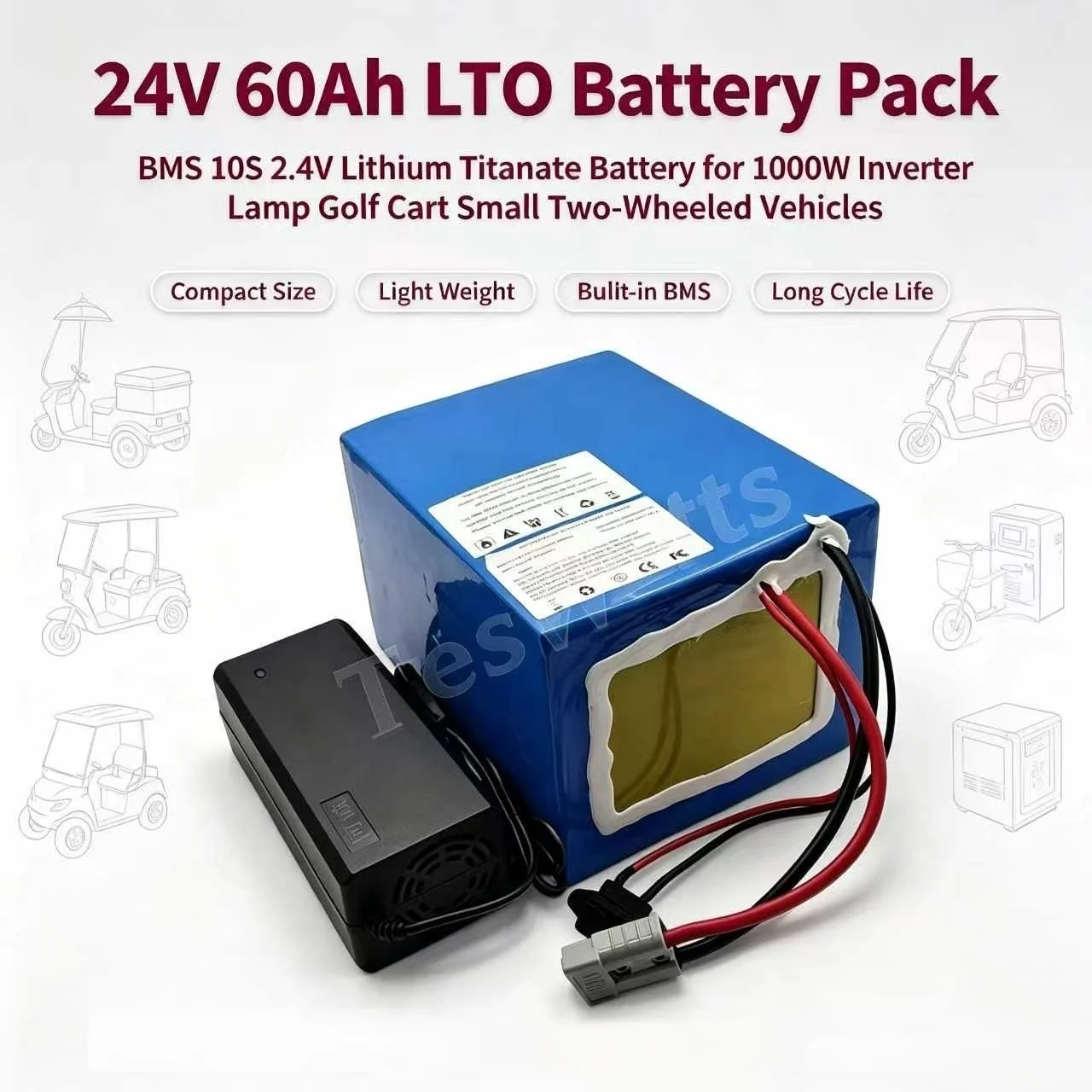 24v 60ah LTO Battery Pack BMS 10S 2.4V Lithium Titanate Battery for 1000w Inverter Lamp Golf Cart Small Two-Wheeled Vehicles