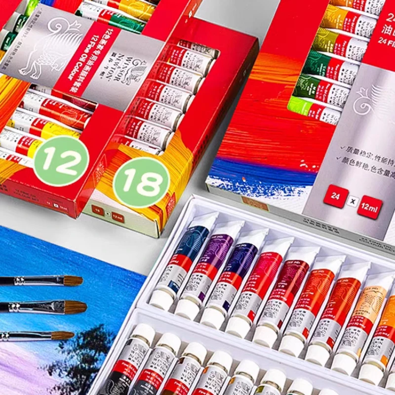 Imagem -02 - Winsor & Newton-tinta a Óleo Cor Profissional Tubo de 12 ml Pigmentos de Pintura Fina com Pincel Paleta Art Supplies 12 18 24 Cores