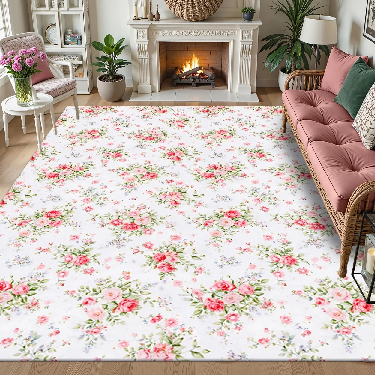 Vintage Rose Pattern Carpet Cottagecore Style Ground Covering For Nursery Teen Room Modern Interior Styling Gift Non-Slip