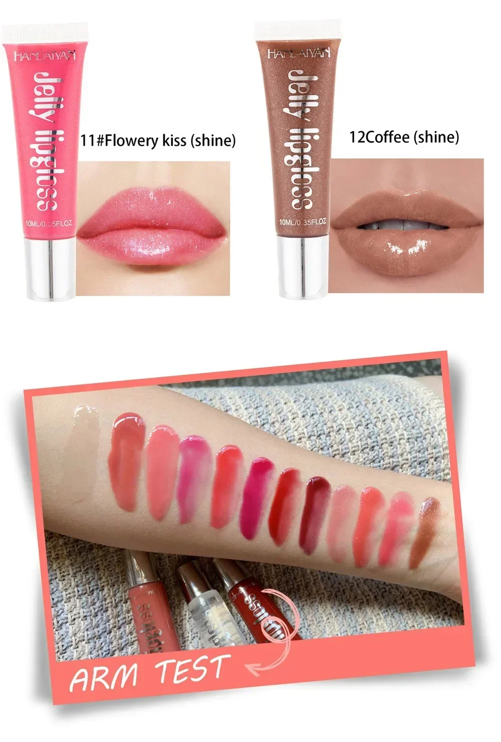 Candy Cor Plumping Lip Gloss Óleo Hidratante, Transparente Fullness Lábios Tint, Tubo Macio Maquiagem Aplicador, Hidratante Fruit Lip Oil