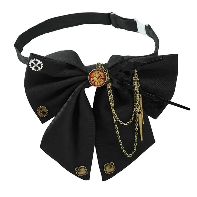 

39BB Halloween Party Gear Bowtie Antique Necktie Steam Punk Neckpiece Costume Props