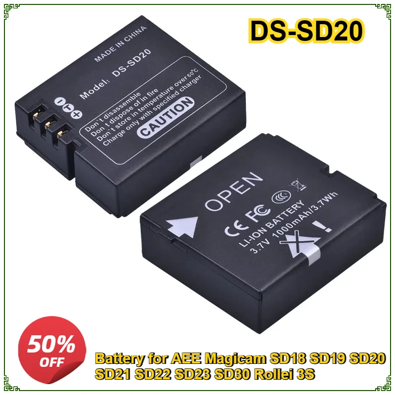 

DS-SD20 Battery SD20 DS SD20 Batteries for AEE Magicam SD18 SD19 SD20 SD21 SD22 SD23 SD30 Rollei 3S Action Sports Camera Bateria