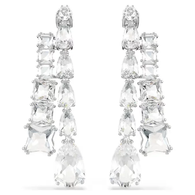 Silver-Tone Mixed-Cut Crystal Chandelier Earrings - Dramatic Luxe Jewelry