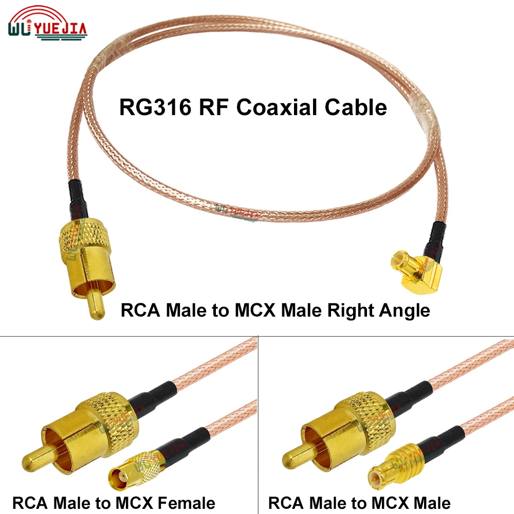 1Pcs RG-316 RCA Male to MCX Female Jack / MCX Male Right Angle Plug 50-1.5 RF Coaxial Cable Antenna Extension Jumper Pigtail