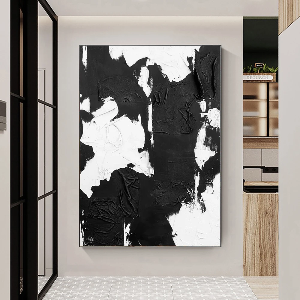 

3D Abstract White and Black Oil Painting Handmade Thick Acrylic Painting On Canvas for Living Room Wall Art Picture Home Decor