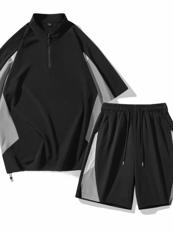 

Летний спортивный костюм для мужчин: свободный крой, футболка и шорты, комплект из двух предметов, повседневный стиль, полиэстер, подходит для подростков