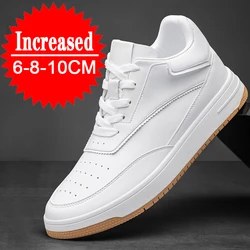 Zapatos informales de cuero genuino para hombre, zapatillas blancas con plataforma cómoda, plantilla de aumento de altura de 6/8/10CM