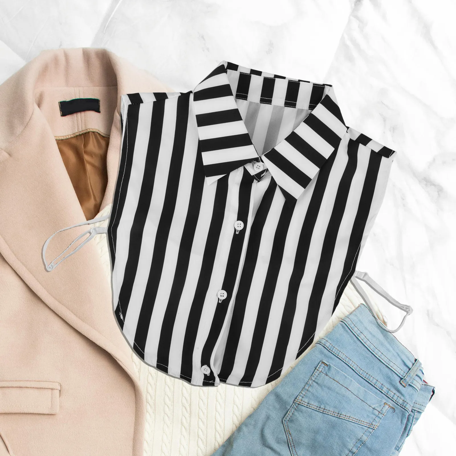 Women Detachable Dickey Collars Striped Faux Shirt Collar Casual Office Blouse False Collar Fashionable Comfortable