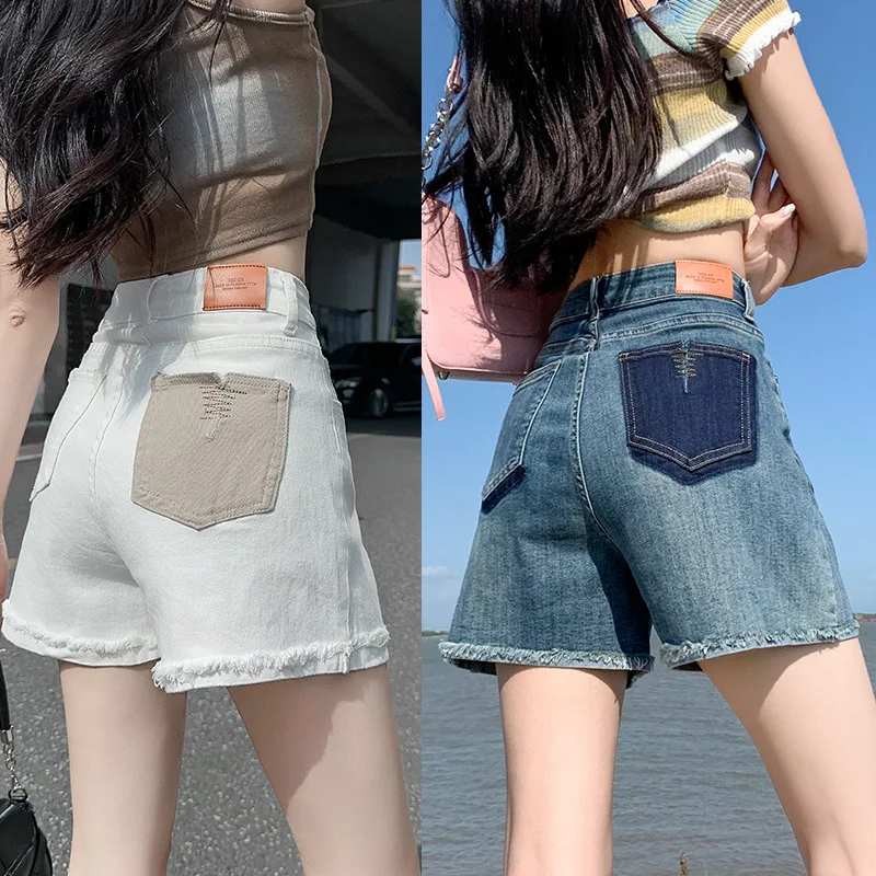 

Raw Edge Collision Denim Shorts Female Summer New Thin Section High Waist Design Spicy Hot Trousers Elastic Thin Jeans Casual