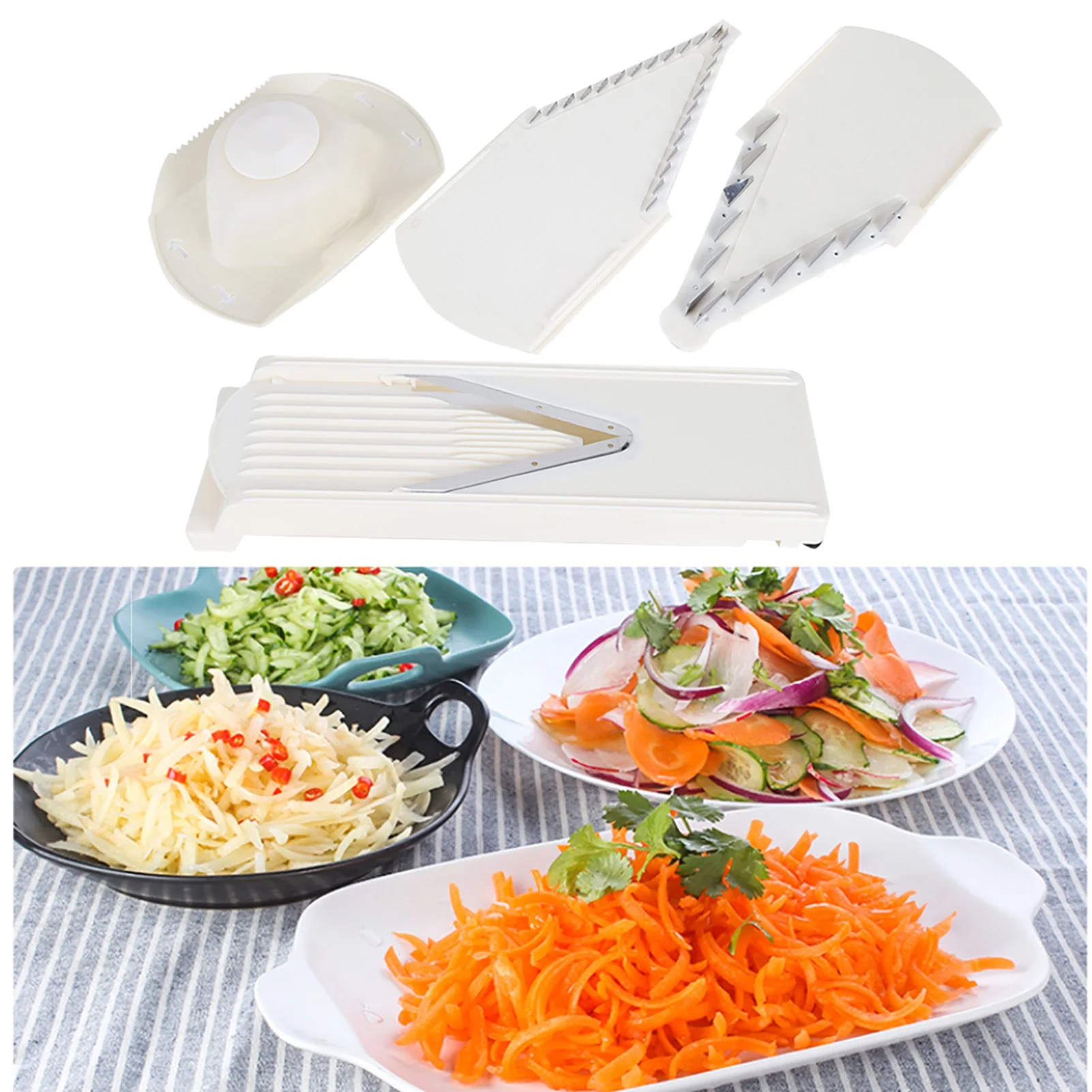 

C2 Multifunctional Household V‑Shaped Grater Slicing Vegetable Cutter with Hand Protector Stainless Steel Blade Kitchens Gadgets