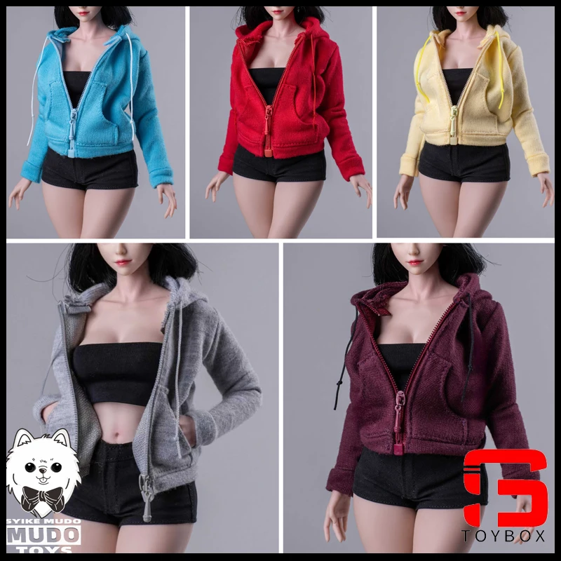 W magazynie CTC-006 1/6 kobiecy zamek błyskawiczny bluza z kapturem kurtka płaszcz topy ubrania Model fit 12 ''żołnierz figurka ciała lalki