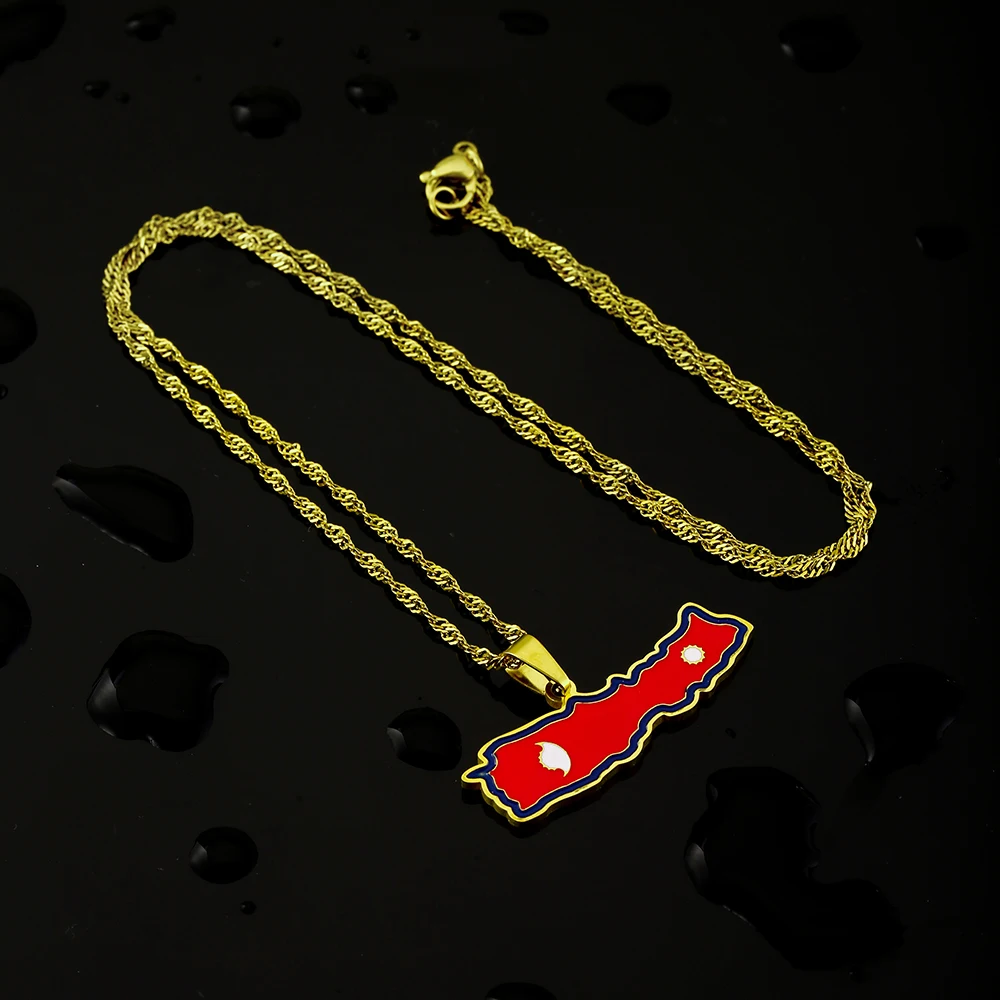 Mode Nepal Karte Flagge Anhänger Halskette Edelstahl Männer Frauen Land Karten Schmuck Nipars Geschenk – Detail 5